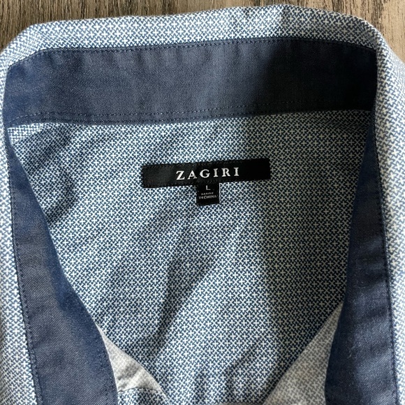 Zagiri Mens Blue Patterned Button Down Collared Shirt, size large - Picture 2 of 8
